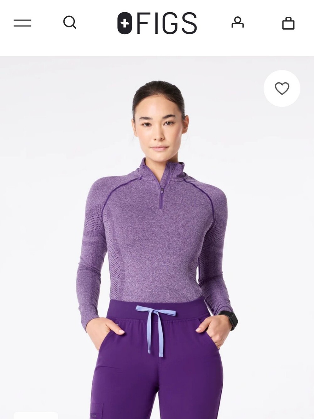 FIGS Women's Salta Zip Long-Sleeve Underscrub Heathered Deep Purple
